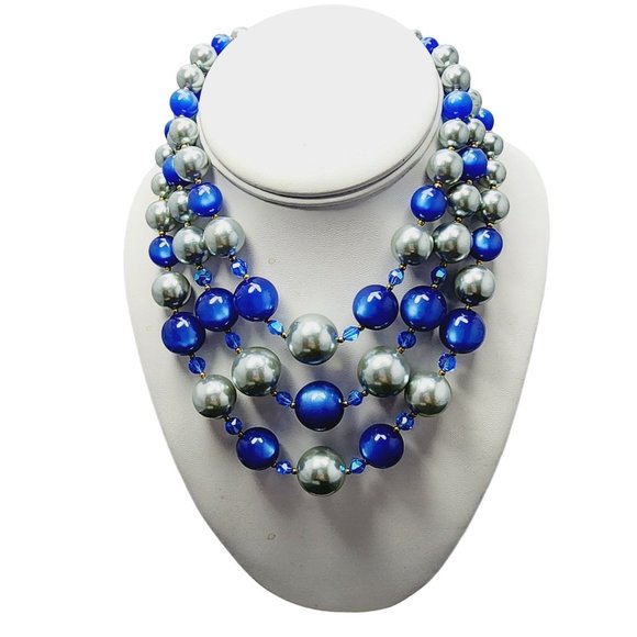 Vintage Crystal And Rhinestone 3 Strand Bib Necklace (A1877) - Picture 1 of 6